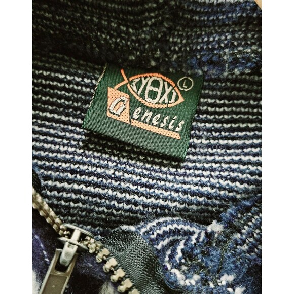 VTG GENESIS Blue Wolf Feather Hoodie Jacket Mens Large Full Zip Wool - Picture 8 of 11